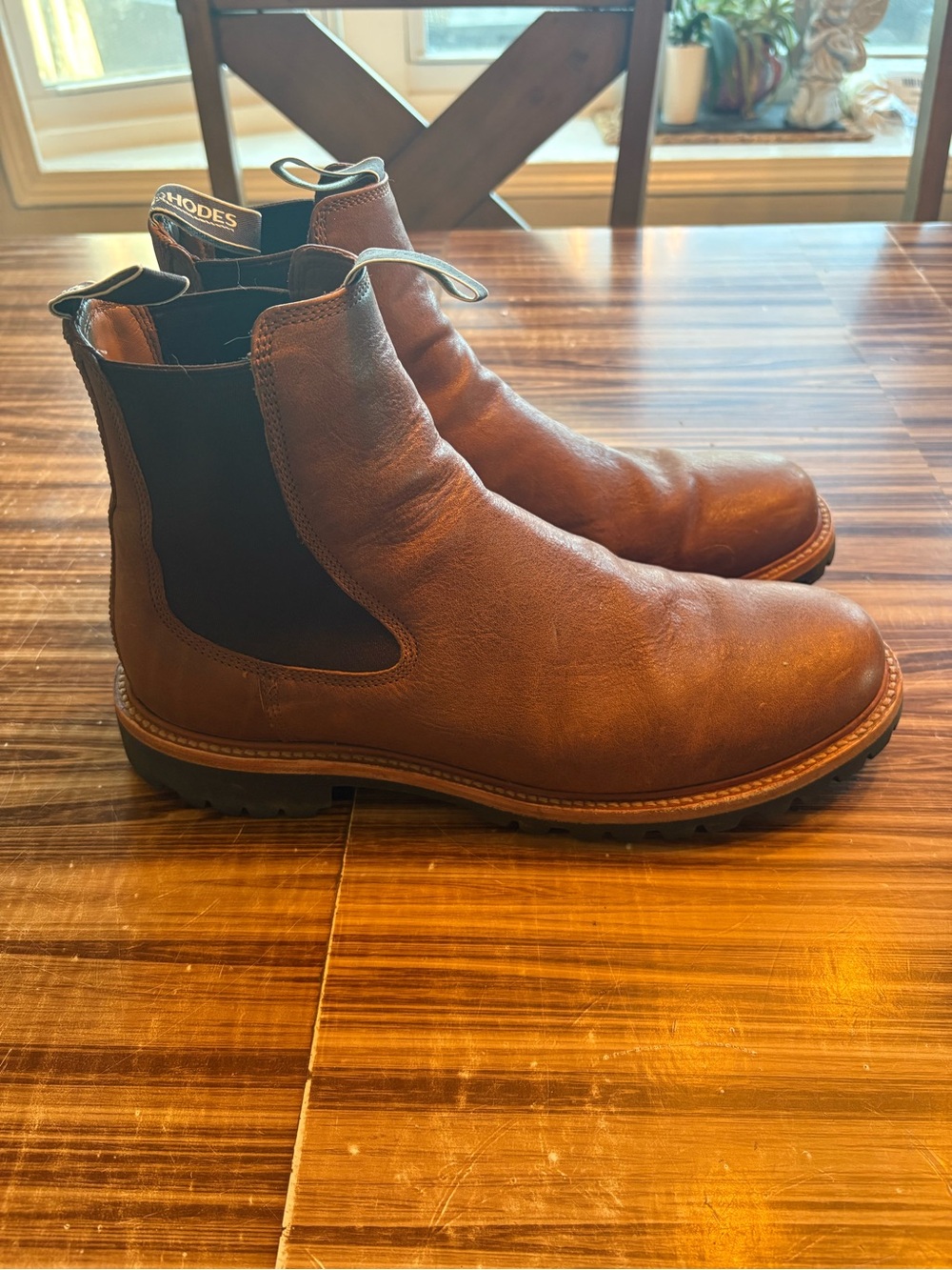 RHODES Brown Leather Bone Lug Chukka Boots with Black Elastic Panels